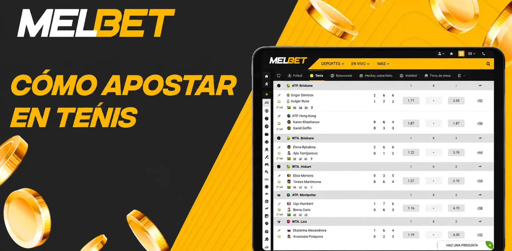 Apuestas tenis Melbet México: torneos, mercados y cómo empezar